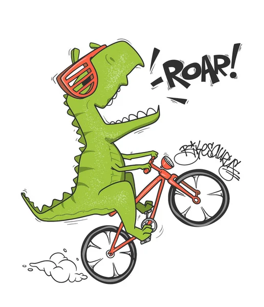 Dinosaur on bicycle. vector shirt print design Royalty Free Stock Vectors