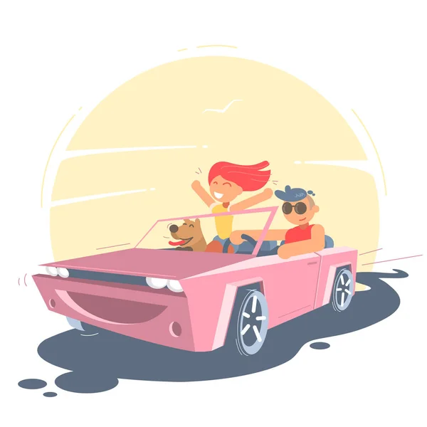 Couple enjoying a drive in a convertible vector — Stock Vector