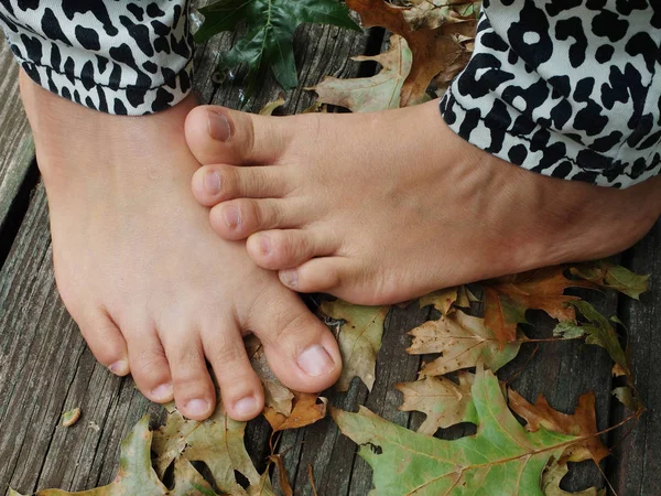 Woman Bare Feet Wooden Floor — Stock Photo, Image