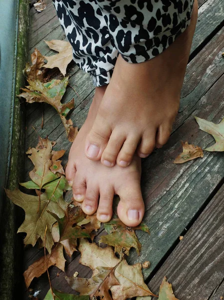 Woman Bare Feet Wooden Floor — Stock Photo, Image