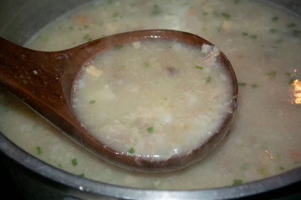 Warme Rijstsoep Klaar Serveren — Stockfoto