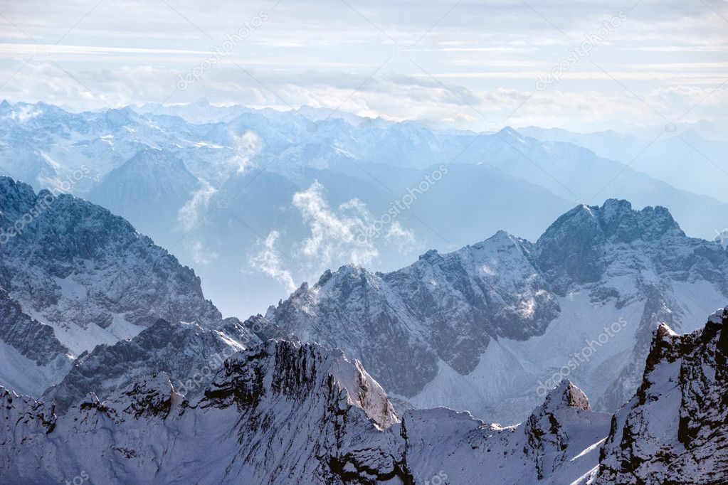 Snowy rocky mountain range