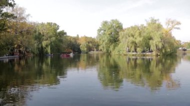 Sonbaharda kent Park su birikintisi. Saratov, Rusya Federasyonu