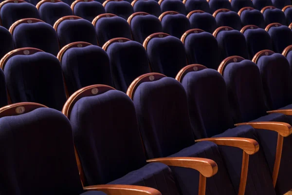 Блакитні стільці в аудиторії театру або кіно — стокове фото