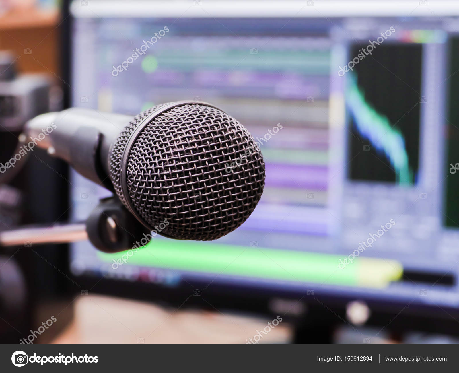 Microphone On The Background Of The Computer Monitor Home