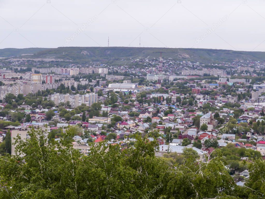 The City Of Saratov, Russia. View of the city from the top. Houses, streets, and public buildings