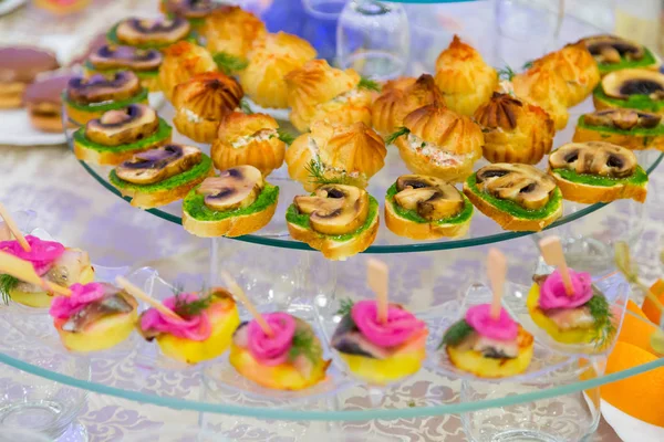 Sandwiches and snacks on the buffet table. Catering, event — Stock Photo, Image