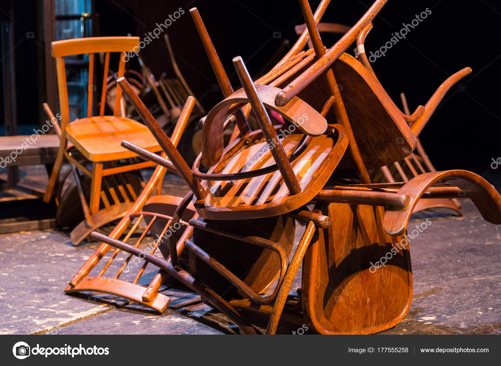 Old Broken Furniture Pile Wooden Wreckage Chairs Antiques Stock