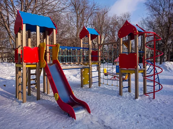 Children Playground City Park Sunny Winter Day Stock Picture
