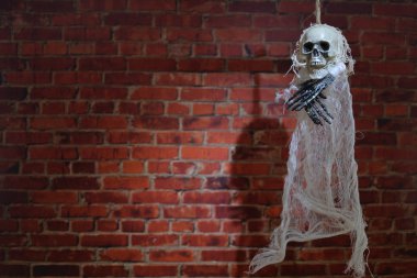 Korkunç iskelet darağacında üzerinde. Halloween ruhu.