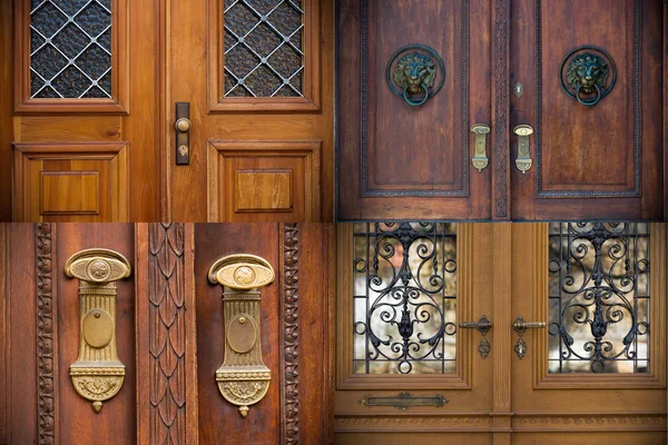 Puertas, tiradores, cerraduras, celosías y ventanas antiguas — Foto de Stock