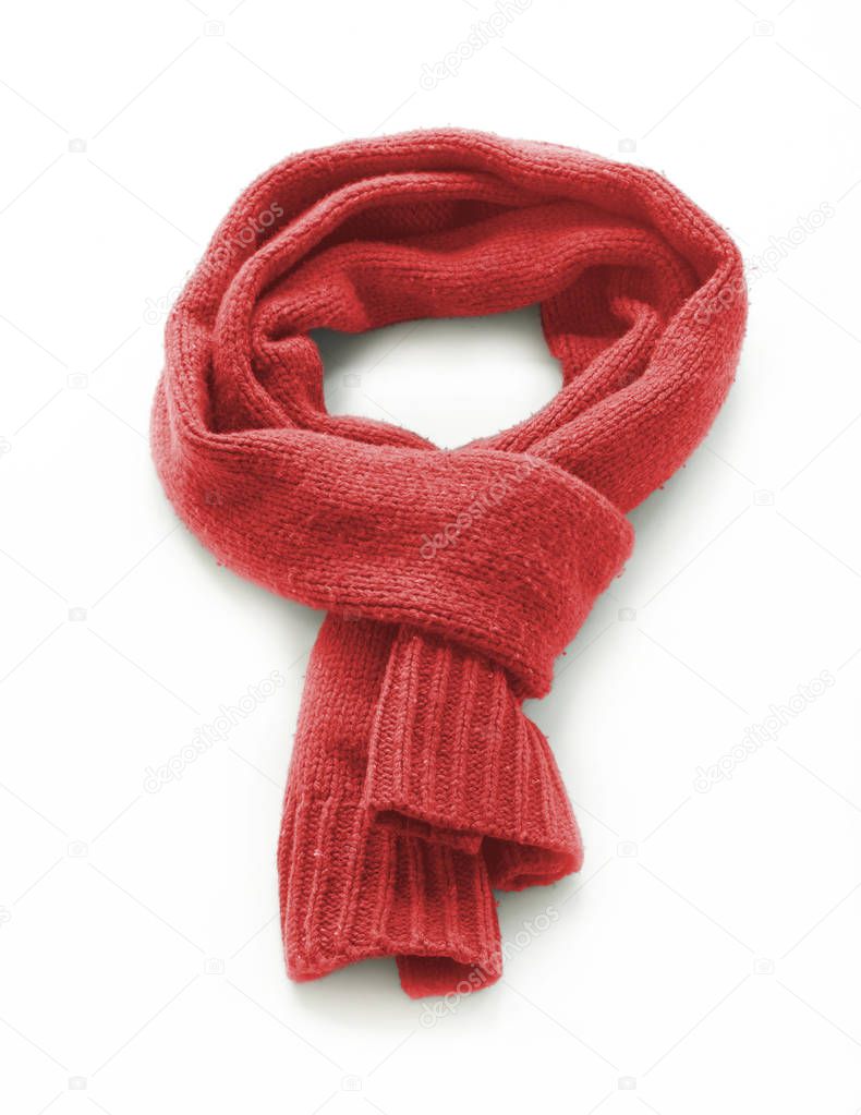 Red warm scarf on a white background