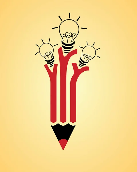 Lápiz rojo con idea bombillas vector ilustración . — Vector de stock