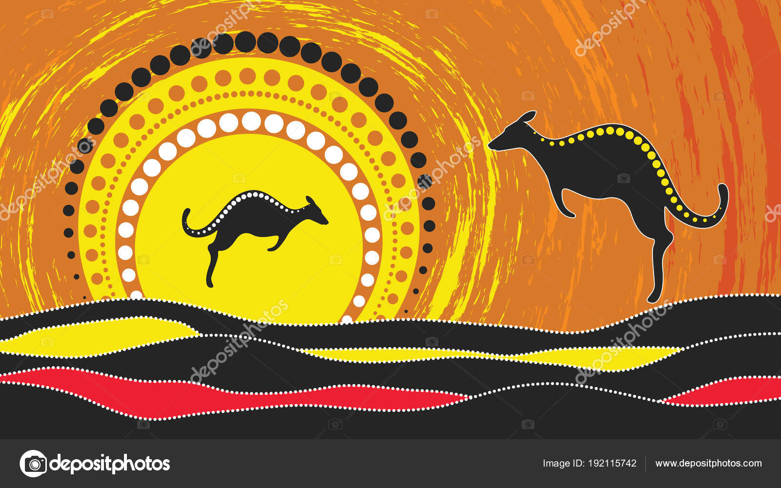 Aboriginal Art Vector Painting Kangaroo Illustration Based Aboriginal Style Landscape Stock