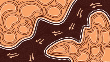 Yerli sanat vektör kanguru parça ile boyama. Aborijin nokta arka plan stili temel alan illüstrasyon. 