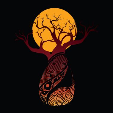 Boab (Baobab) ağaç vektör resim. Aborijin nokta sanat vektör arka plan. 