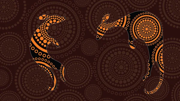 Pintura Vectorial Arte Aborigen Con Canguro Ilustración Basada Estilo Aborigen — Vector de stock