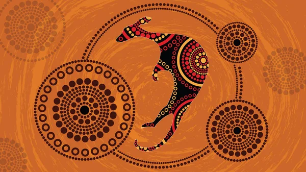 Aborigine Art Vektormalerei Mit Känguru Illustration Basiert Auf Aborigine Stil — Stockvektor