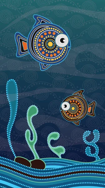Картина Аборигенов Рыбой Подводная Концепция Вектор Обоев Портрета — стоковый вектор