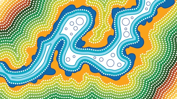 Río Arte Aborigen Vector Fondo Con Río Paisaje Ilustración Río — Vector de stock