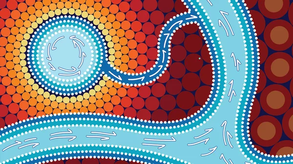 Río Concepto Conexión Fondo Vectorial Arte Aborigen Con Río Ilustración — Vector de stock