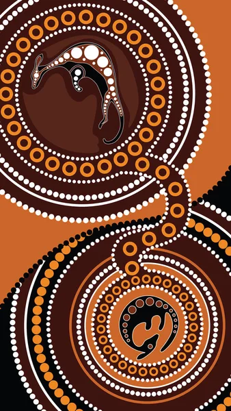 Concepto Conexión Pintura Vectorial Arte Aborigen Con Canguro Ilustración Basada — Vector de stock