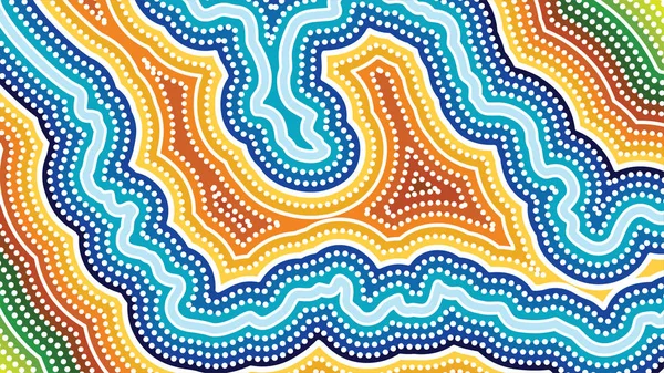 Río Arte Aborigen Vector Fondo Con Río Paisaje Ilustración Río — Vector de stock