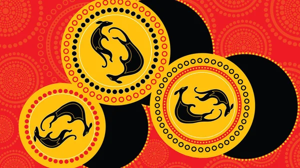 Bağlantı Kavramı Kanguru Ile Boyama Yerli Sanat Vektör Aborijin Nokta — Stok Vektör