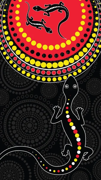 Vector Lagarto Fondo Arte Aborigen Con Lagarto Ilustración Del Paisaje — Vector de stock