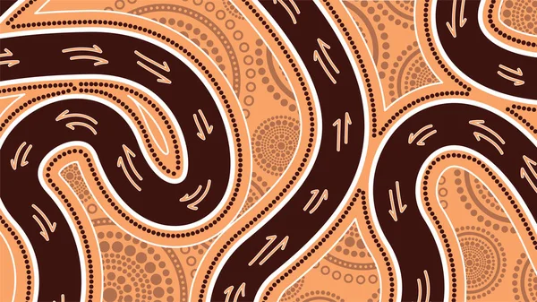 土著艺术矢量绘画与袋鼠轨道 基于点背景的原住民风格插图 — 图库矢量图片