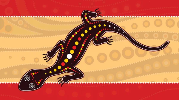 Lizard Vector Aboriginal Art Background Lizard Landscape Illustration Based Aboriginal — Stock Vector