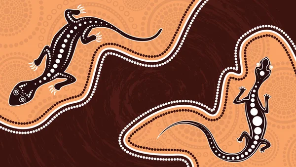 Ящірка Вектор Аборигенів Мистецтва Фону Ящірка Ілюстрація Краєвид Основі Аборигенів — стоковий вектор