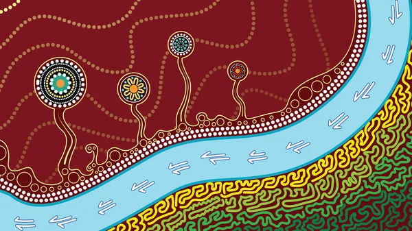 Una Ilustración Basada Estilo Aborigen Pintura Puntos Que Representa Pista — Vector de stock