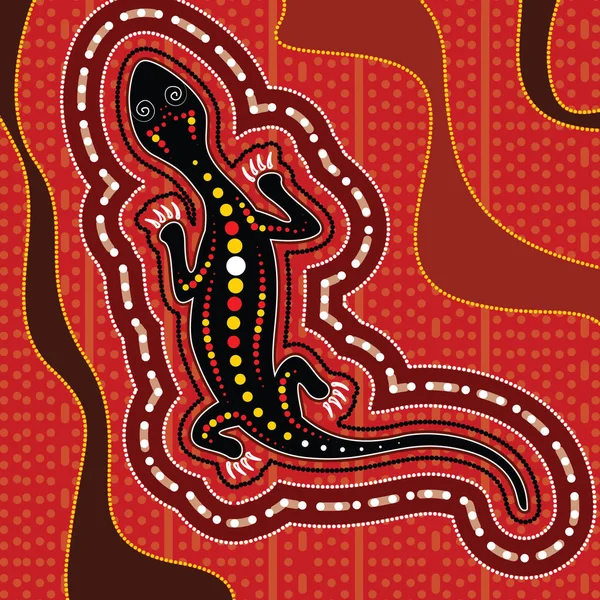 Vector Șopârlă Fundal Artă Aborigenă Șopârlă Ilustrație Peisagistică Bazată Stilul — Vector de stoc