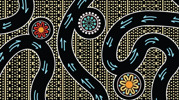 Pintura Vectorial Arte Aborigen Con Pista Canguro Ilustración Basada Estilo — Vector de stock