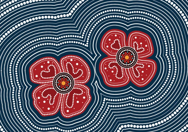 Pintura Arte Punto Aborigen Con Flores Amapola Roja Ilustración Vectorial — Vector de stock