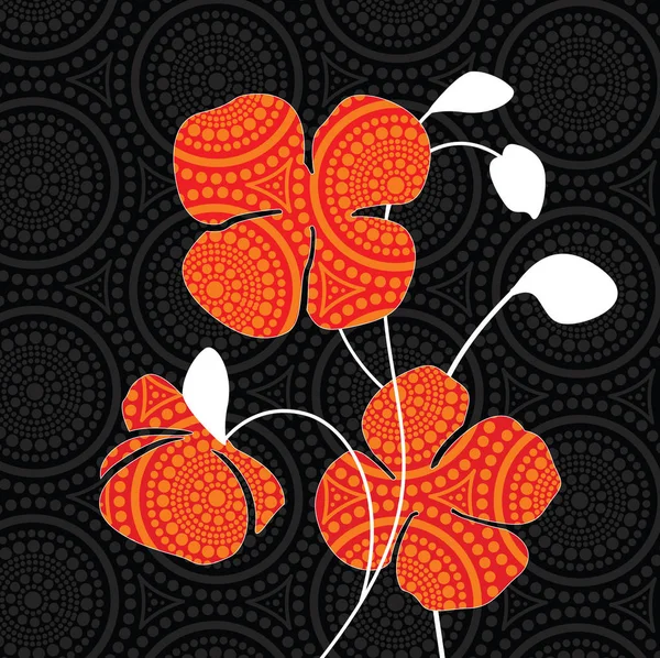 Pintura Arte Punto Aborigen Con Flores Amapola Roja Ilustración Vectorial — Vector de stock