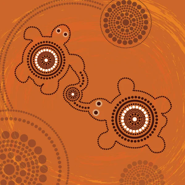 Concepto Conexión Pintura Vectorial Arte Aborigen Con Tortugas Ilustración Basada — Vector de stock