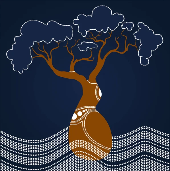 Boab Baobab Tree Vector Painting Aborígene Ponto Arte Vetor Fundo —  Vetores de Stock