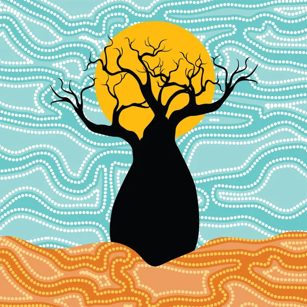 Boab Baobab Tree Vector Painting Aborígene Ponto Arte Vetor Fundo — Vetor de Stock