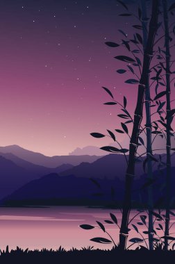 Sahne mobil duvar kağıdı, doğa arka plan bambu portre görünümü - vektör çizim ile 