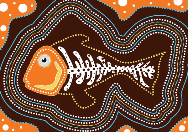 Aboriginal Fisk Dot Målning Vektorillustration — Stock vektor