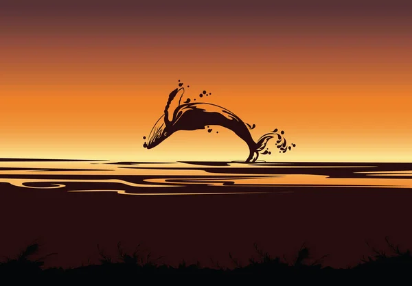 Silhouette Requin Sautant Fond Marin Avec Des Poissons Illustration Vectorielle — Image vectorielle