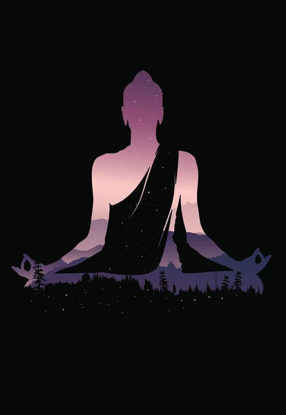 Buddha Vektor Abstrakt Buddha Svart Bakgrund Buddha Och Natur Meditation — Stock vektor