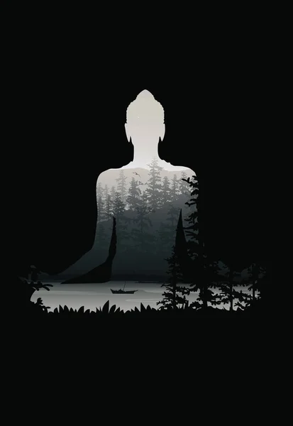 Buda Vetor Fundo Buda Natureza Fundo Meditação Ilustração —  Vetores de Stock