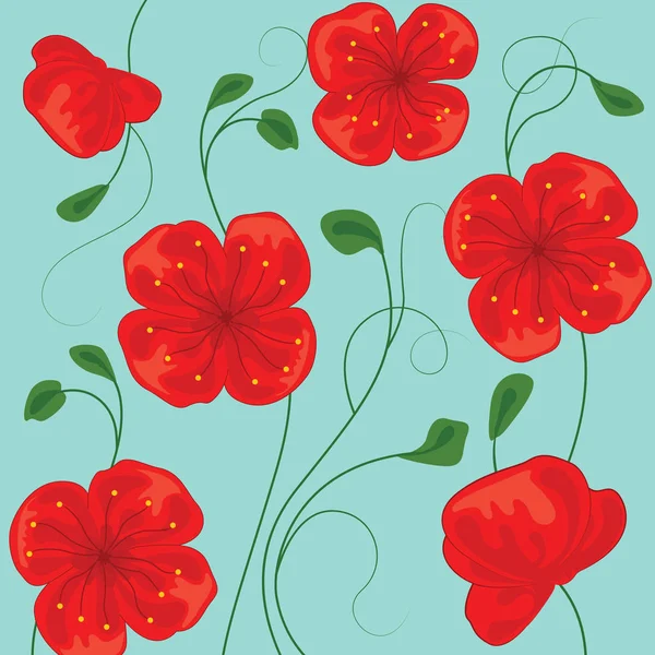 Rote Mohnblumen Floraler Hintergrund Mit Mohn Vektorillustration — Stockvektor