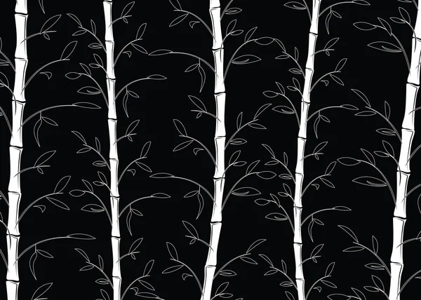 Безшовний Бамбуковий Візерунок Фону Лінійне Мистецтво Чорно Білі Декоративні Гілки — стоковий вектор