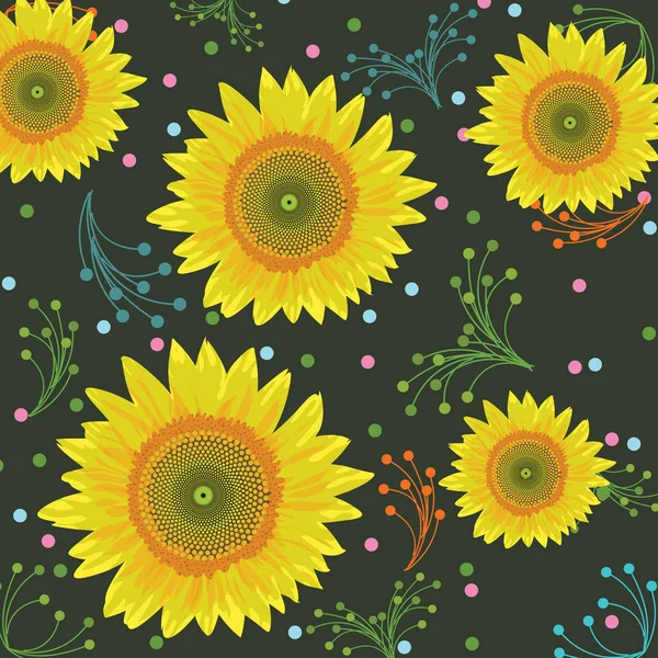 Sonnenblumen Hintergrund Nahtloses Muster Vektorillustration — Stockvektor
