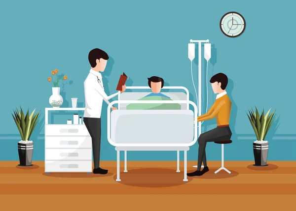 Врач Осматривает Пациента Больнице Интерьер Больничной Палаты Векторная Иллюстрация — стоковый вектор