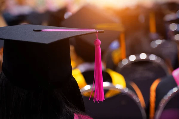 Rear view and soft selective focus of the graduates in the gradu — Stock Photo, Image